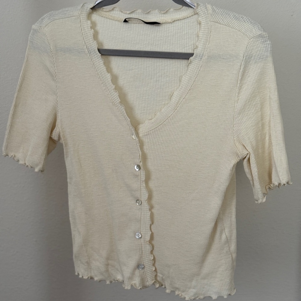 Vero Moda Cream Button-Down Ribbed Shirt